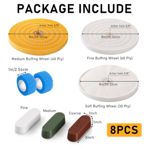 3Pcs 8Inch Buffing Polishing Wheels, Extra Thick for Bench Grinder