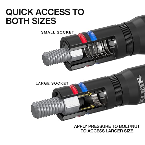Klein Tools 653QS KNECT Quad Socket, 12 Sizes in 3 Sockets, 4-in-1 Color Coded SAE Impact Rated, Heavy-Duty, 1/4- and 3/8-Inch Drive, 3-1/2- and 6-1/2-Inch Shaft 12 SAE Sizes