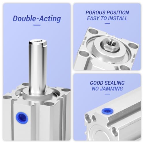SDA32X25 Thin Air Cylinder, 32mm Bore x 25mm Stroke Dual Action Aluminum Alloy, 1/8 Port Small Pneumatic Cylinder for Industrial Automation SDA32*25