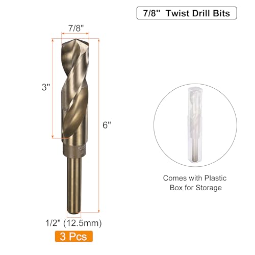 uxcell 3pcs 7/8" M35 Cobalt Twist Drill Bits, High-Speed Steel Jobber Drill Bit for Stainless Steel, Hardened Metal, Cast Iron, Aluminum, Copper, Soft Alloy Steel, Wood, Plastic 7/8" 3