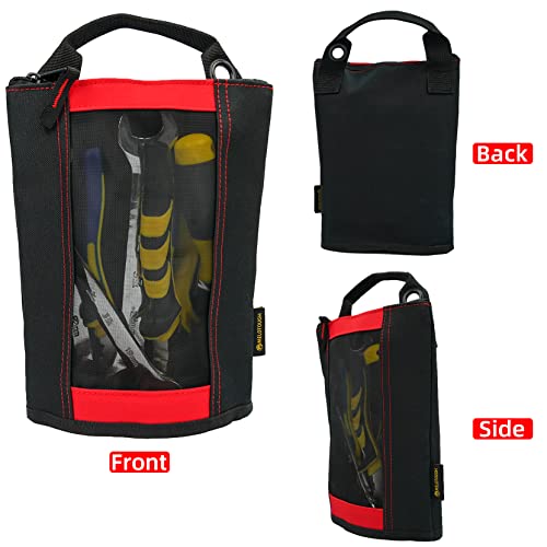 MELOTOUGH Small Tool Holder, Min Work Organizer Tool Pouch and Knife Holster with Snap Clip,Fastener Bag Utility Canvas Zipper Tool Bag Heavy Duty Mesh Window, Hanging Grommets