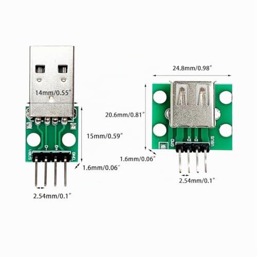 Penglin 5pcs USB 2.0 Male and 5pcs Female to DIP Adapter | 2.54 mm pitch, USB 2.0 type A male and female to DIP converter breakout board with 4 pins
