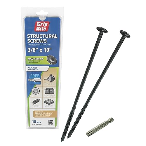 GRSSFW381015-GRIP-RITE 3/8 X 10" PRIMEGUARD Plus Coated T-40 Star Drive Washer Head COARSE Thread Type 17 Point Structural Screw 15 Count