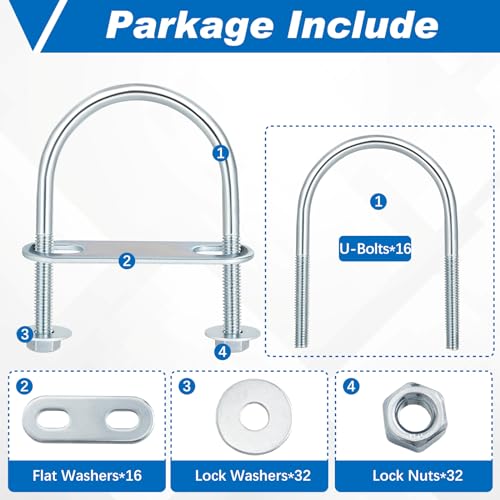 Therwen 16 Sets U Bolt Round Bend Zinc Plated with Nut, M6 x 50 mm X 80 mm
