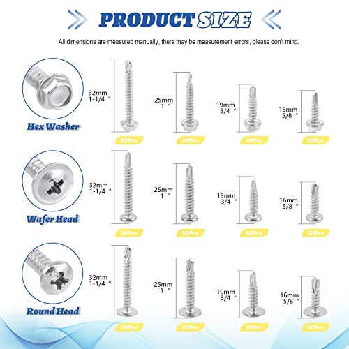 Glarks 510Pcs Flat Hex Stainless Steel Screws Bolts Nuts Lock and Flat Washers Assortment Kit + 420Pcs 410 Stainless Steel #8 TEK Screw Assortment Kit