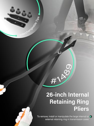 1489 26inch Heavy-duty Internal Retaining Ring Pliers for GM Transmissions 5L40/ 5L50/ 6L50/ 6L80/ 6L90 丨with Interchangeable Tips丨 Stronger Grip