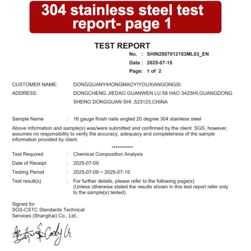 16 Gauge 20 Degree Angled 1-1/4~2-1/2" 304SS Finish Nails, 1800 Pack