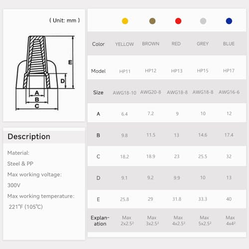 500PCS Winged Wire Nut Connector - AWG 18-10 Yellow - Insulated Insert Twist Electrical Wire Terminal with Spring, Portable Wire Caps for Quick Connection Yellow 500PCS