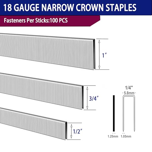 HW HAMWOO 18 Gauge 1/4" Narrow Crown Staples,1/2",3/4",1":3000pcs 3Sizes(1/2",3/4",1")--3000pcs