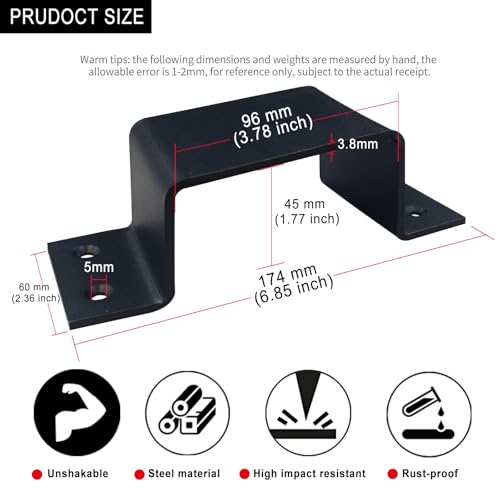 4 Pcs 2×4" Square Pipe Clamp Black Closed Bar Holder for Door Barricade, Square Tube Strap Clamps Fit Standard Lumber,3.8mm Thick 2" x 4" Strap Post Ties-4pcs