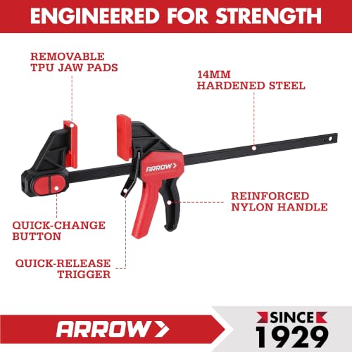 ARROW 2-Piece 12" Medium Duty Bar Clamps for Woodworking with 150LBS Force 12"(2)