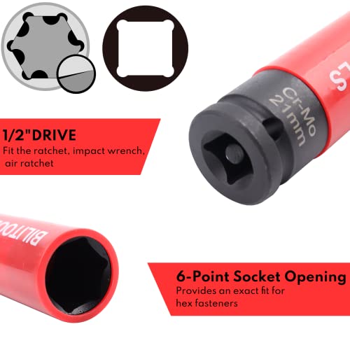 BILITOOLS 1/2 inch Drive Impact Lug Nut Socket Set&3/4 inch Drive Extension Set Impact Grade Socket Ratchet Extension Bar Set 4", 6", 10"