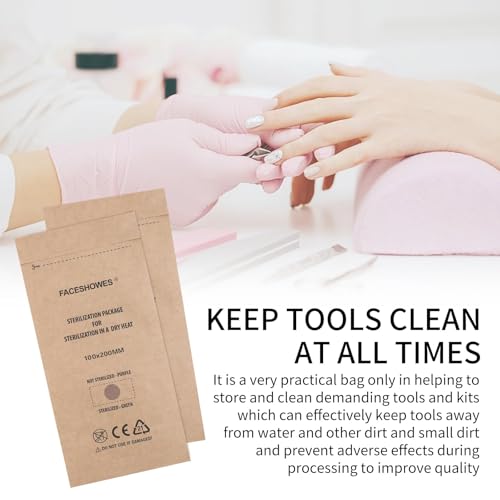 Pack of 100 Self-Sealing Sterilization Bags 100 x 200 mm / 3.9 x 7.9 inches for Dental Tools and Nail Tools, Disposable Cleaning Bags for Autoclaves and Sterilisers, for Oral Cavity Cosmetics Beauty 100 pieces 100x200mm