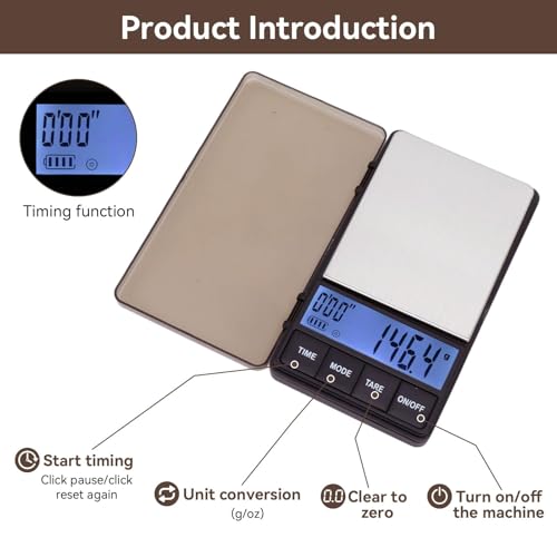 Mini Coffee Scale with Timer,1000g X 0.1g Small Thin Travel Coffee Scale,Mini Digital Scale Grams and Ounces Small and Handy Barista Scale,Digital Pocket Scale, Mini Barista Coffee Weight Scale