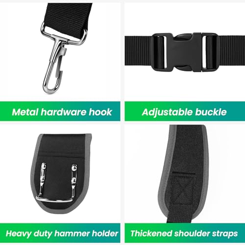 FamilyKit Tool Belt With Suspenders, Magnetic Heavy Duty Tool Belts for Men Black-grey