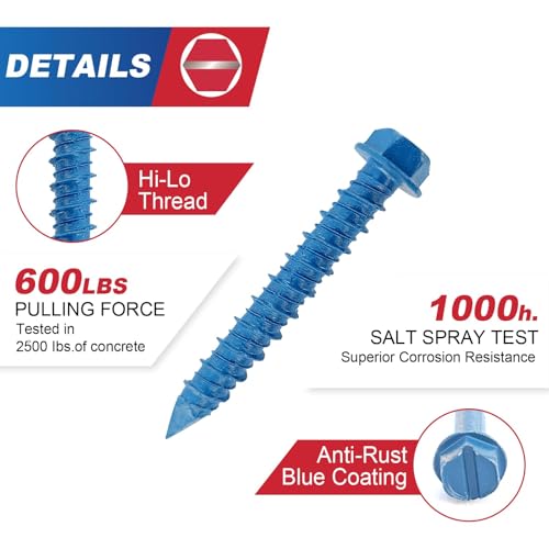 1/4"x2-3/4"Slotted Hex Concrete Screws Anchor for Concrete 120pcs/box 1/4" 2 3/4 Inches 120