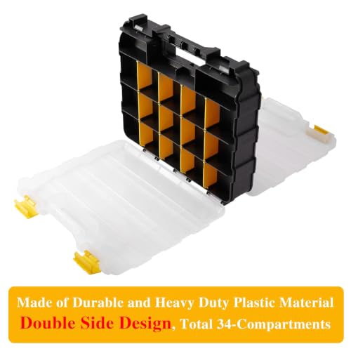 Hardware Organizer Box 34 Compartments Small Parts Organizer with Removable Dividers Durable Plastic Double Side Tools Box Screw Organizer For Nuts, Bolts, Screws, Nails, Small Hardware (Yellow) Yellow 1 PACK