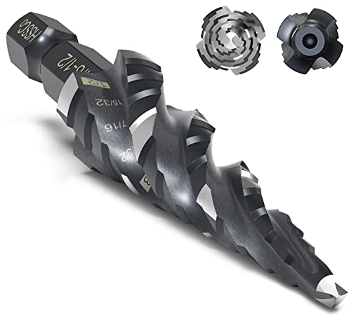 Countersunk Bit Set for Metal, M2 Cobalt Countersunk Bits 5 Pieces, M35 Four Spiral Flute Step Drill Bit Set 1/8"-1/2" （13 Sizes ）,1/4" Hex Shank Drill, Impact Resistant M35HSS Unit Stepper bit, for S