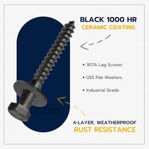 5/16 x 2-1/2 (50 Pack) Lag Screw Kit, 50 Screws and 50 Washers, Ceramic Black Ruspert Coating for Exterior Use, Meets ASTM A307 and ASME B18.2.1, Industrial/Commerical Grade by Makers Bolt 5/16 x 2-1/2
