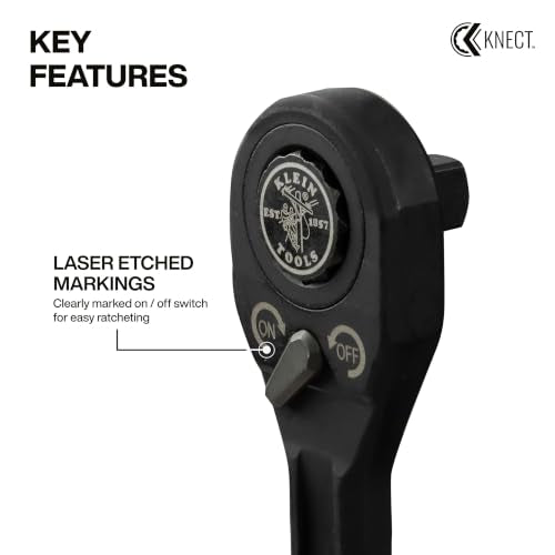 KLEIN TOOLS 65408ADP KNECT (M) Pass Through Ratchet and 3/8-Inch Socket Adapter Set, 90-Tooth Wrench for Extended Threaded Rods, Compact and Comfortable Grip, Traditional Socket Compatibility (M) 3/8-Inch
