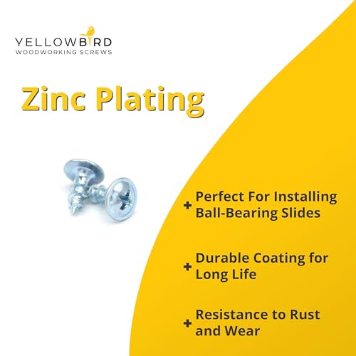 Yellowbird #8 x 7/16" Modified Truss Head - Ball-Bearing Drawer Slide Screw - Phillips Zinc - Bit Included - 1000 Ct.