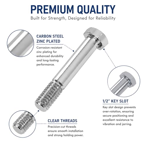 100-Pack Shopping Cart Replacement Parts, 5/16"-18 x2.19 Caster Wheel Axle Bolts with 1/2" Lock Keyway Caster Hardware for 3/4/5 Inch Shopping Cart Wheels, Trolleys, and Flatbed Carts 100