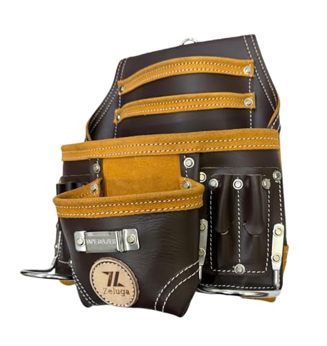 Zeluga 20-164 10 Pocket Rigger Heavy Duty Leather Tool Bag, Coffee