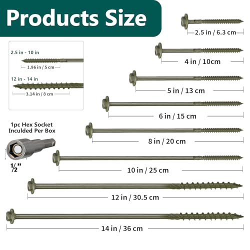 Lag Screws 5/16 X 12 Inch, Heavy Duty Timber Screws, Wood Screws, 25PCS #5/16 X 12 inch 25