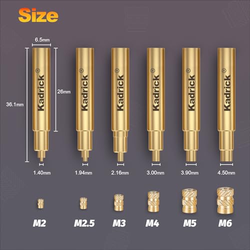 Kadrick 520Pcs M2 M3 M4 M5 Threaded Inserts Assortment Kit + Heat Set Insert Tool for 3D Printing Components