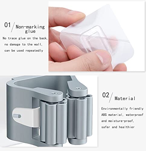 Pack of 4 Broom Holder Wall Self-Adhesive Broom Holder Self-Adhesive Mop Holder No Drilling Wall Mount Broom Holder Broom Holder Wall Mounted Grey Mop Holder Mop Holder for Kitchens, Bathrooms