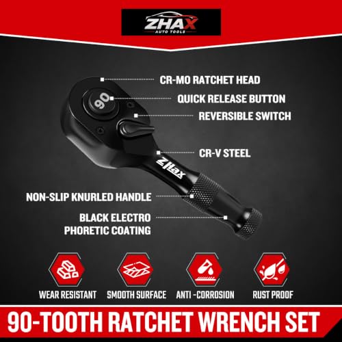 zhax 3PCS Stubby Ratchet Set, 1/4", 3/8", 1/2" Drive Mini Ratchet Wrenches 1/4", 3/8" & 1/2" Stubby Ratchets