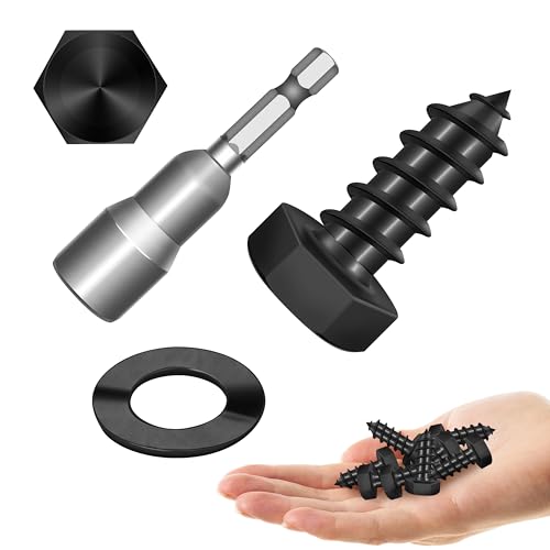Mywish (15Sets) 3/8" x 1" Hex Head Lag Bolts & 50Pcs 4 Inch Wood Screws, #14 x 4 Heavy Duty Outdoor Wood Screws Assortment Kit Deck Screws, Black Timber Screws Lag Bolts, Lag Screws Wood Screws