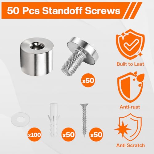 50 Pack 3/4" x 3/4" Stainless Steel Standoff Screws for Acrylic Signs, Silver 3/4" x 3/4" , 50 Pcs