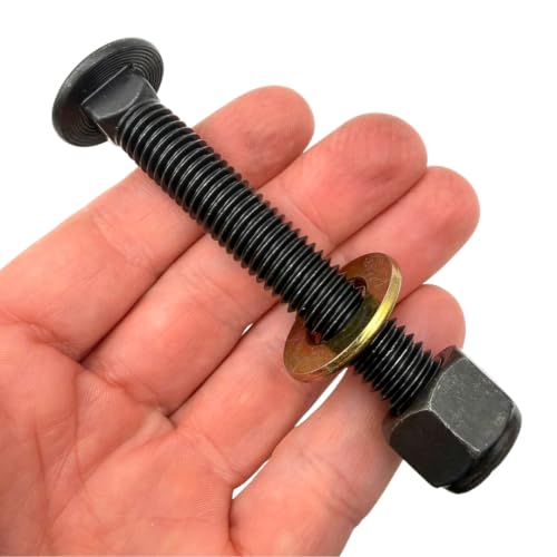 1/2"-13 x 3-1/2" Grade 8 Carriage Bolts (10-Pack) – Heavy-Duty Coarse Thread Bolts with Washers and Nylon Lock Nuts – Round Head Square Neck SAE J429 3.5" Black Finish Bolts, Washers, Nuts 10