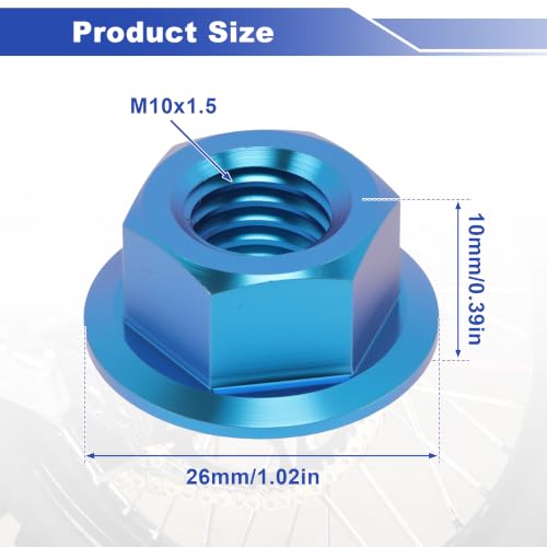 5 Pcs GR5 Titanium Flanged Hex Head Sprocket Nut M10x1.5 Lake Blue