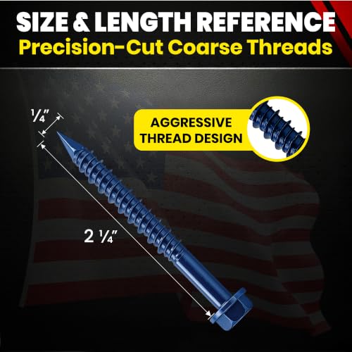 Hex Head Concrete Screw Anchor (1/4 x 2-1/4") 100 Pieces with Drill Bit (Miami-Dade Compliant) Chenango Supply