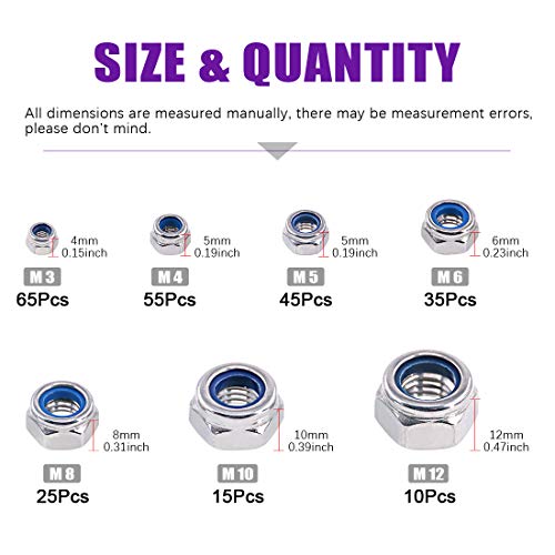 Swpeet 745Pcs 304 Stainless Steel Metric Lock Nut and Hex Nuts Assortment Kit