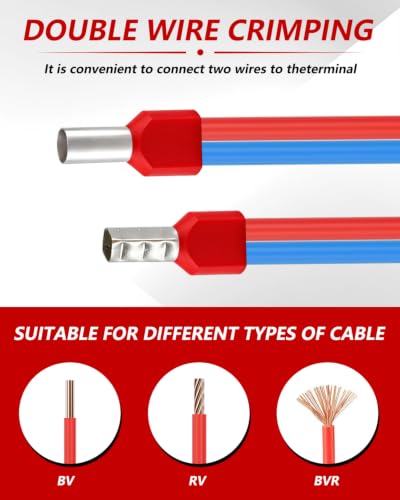 Twin Wire End Ferrules 10 mm² x 14 mm Insulated Cable End Ferrules Pack of | Double wire end ferrules PVC cable sleeves made of tin-plated copper 10mm² 14mm 25