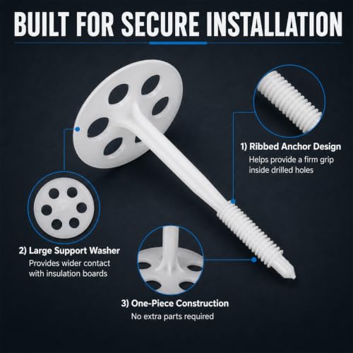 150 Pcs 4" Plastic Insulation Fasteners for Rigid Foam Board 1
