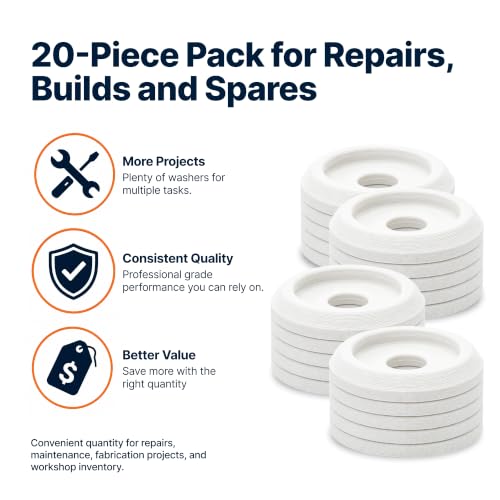 Fiber Reinforced Recessed Washer - Pack of 20, High Torque Rated, 1/4 Inch Bolt (White) White