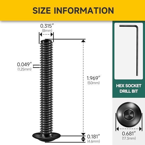 Mywish M8 x 70mm 20Pcs Flat Head Hex Socket Cap Screws Bolts & M8 x 50mm 20Pcs Flange Button Head Hex Socket Cap Screws Bolts, 304 Stainless Steel Furniture M8 x 1.25 Bolts Full Thread, Black Oxide