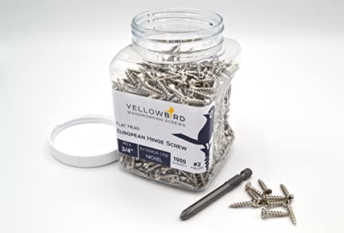 Yellowbird #6 x 3/4" European Concealed Hinge Screw - Flat Head Phillips - Nickel Wood - Bit Included - 1000 Ct. 3/4"