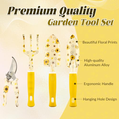 Gardening Gifts for Women, Gardening Tools for Women, 9 PCS Sunflower Garden Tools Set Kit with Garden Tool Bag, Mother's Day Birthday for Gardener Mom Grandma Aunt, Yellow