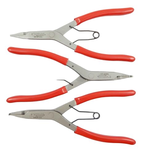 Wilde Lock Ring Plier Set 3pc Straight Right Angle and Thin Bent Curved 9" Length Made In USA G409.NP, G408.NP, and G407.NP Pliers