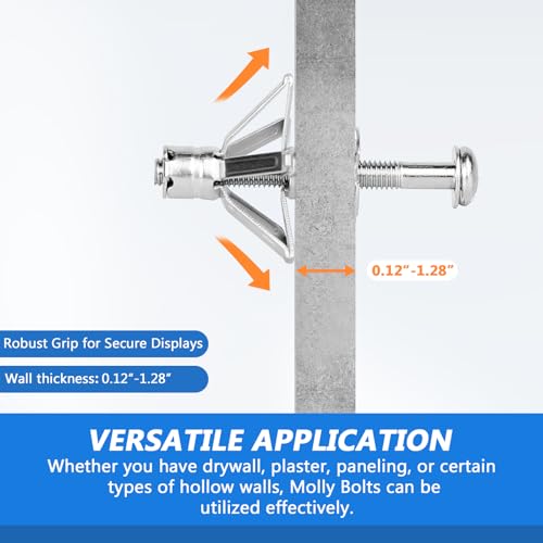 AKKTOL Molly Bolts for Drywall & Plaster Walls (0.12"-1.28"), Easy to Use with Setting Tool, 36 PCS Heavy-Duty Hollow Wall Anchors in 6 Sizes, Holds Up to 65 LBs, Includes Storage Box