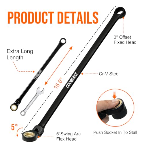Flex Head Ratcheting Wrench Set 19-in-1, 6-24mm CR-V Steel Metric Wrench