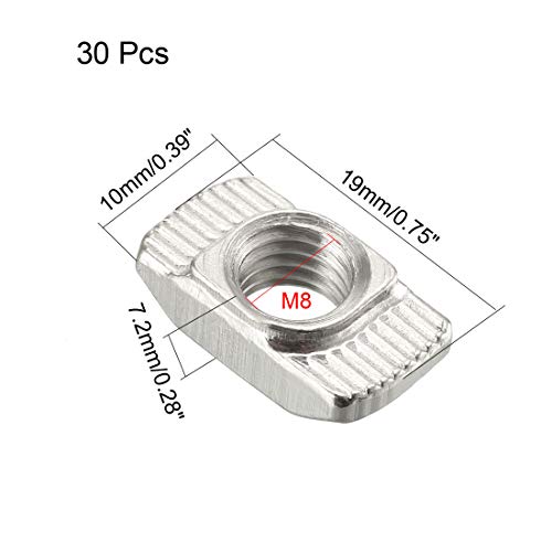 uxcell Sliding T Slot Nuts, M8 Half Round Roll in T-Nut for 4545 Series Aluminum Extrusion Profile, Carbon Steel Nickel-Plated, Pack of 30