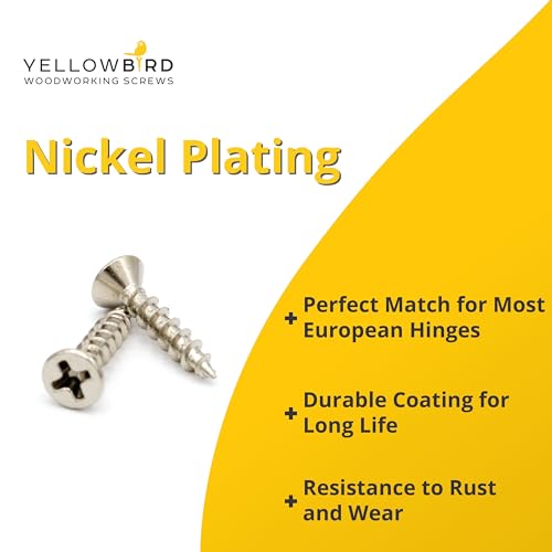 Yellowbird #6 x 3/4" European Concealed Hinge Screw - Flat Head Phillips - Nickel Wood - Bit Included - 1000 Ct. 3/4"