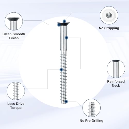 Confirmat Screws, 100 PCS M7 x 50mm, Hex Socket Drive Countersunk Self-Tapping Furniture Connecting Screw Set Carbon Steel Zinc Plated Silver
