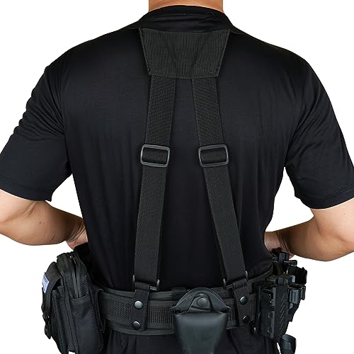 KUNN Tactical Suspenders Police Duty Belt Harness for Men,1.5 Inch Adjustable Tool Belt Suspender + Tool Pouch with Belt Clip, Utility Small Tool Organizer with Tape Measure Holder
